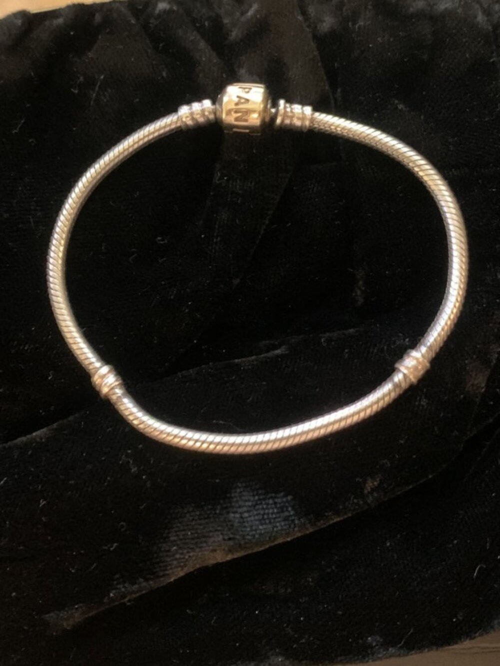 Authentic Pandora Two-Tone Snake Chain Sterling Silver & 14k Gold Barrel Clasp